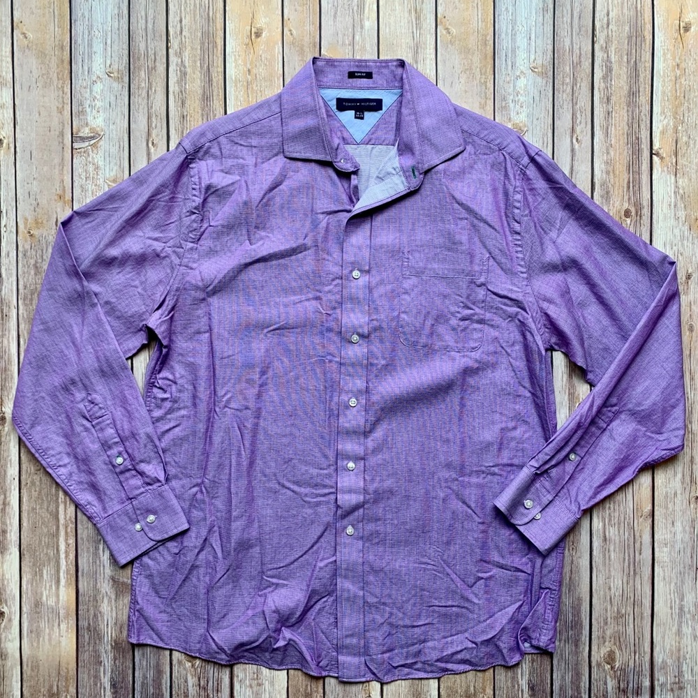Men’s Tommy Hilfiger button up purple dress shirt